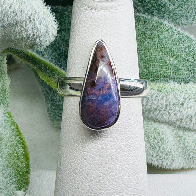 Sugilite & Bustamite Rings - Size 6 Teardrop Pear Bezel Set - Sterling Silver