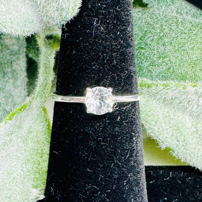 White Topaz Rings - Size 6 Circle Round Faceted Stackable - Prong Claw Set Sterling Silver