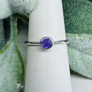Amethyst Rings - Size 6 Round Circle Faceted Stackable - Bezel Set Sterling Silver