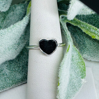Black Tourmaline Rings - Size 8 Heart Bezel Set - Sterling Silver
