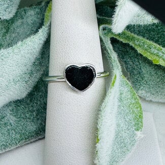 Black Tourmaline Rings - Size 4 Heart Bezel Set - Sterling Silver