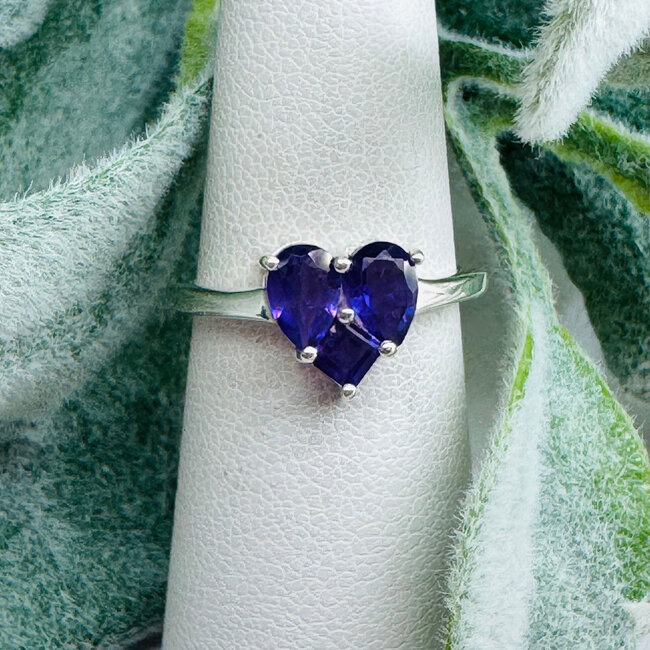 Amethyst Rings - Size 7 Heart Faceted - Prong Claw Set Sterling Silver