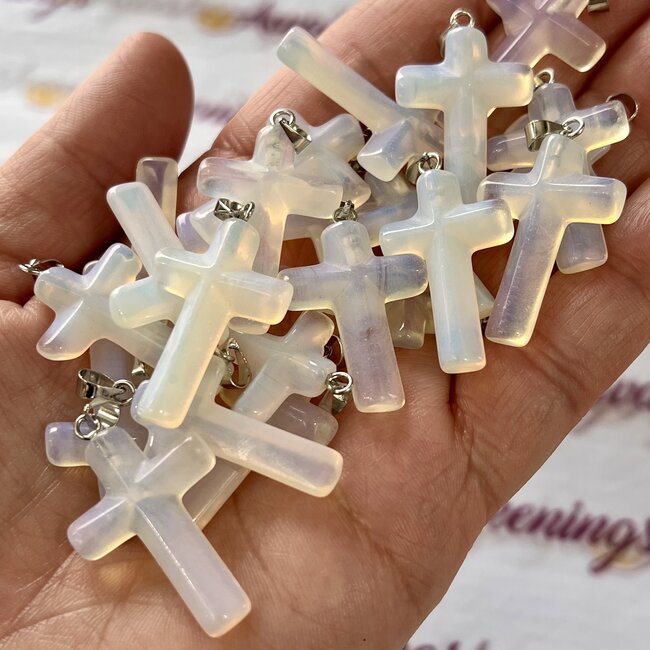 Opalite Pendants - Cross - Silver Plated