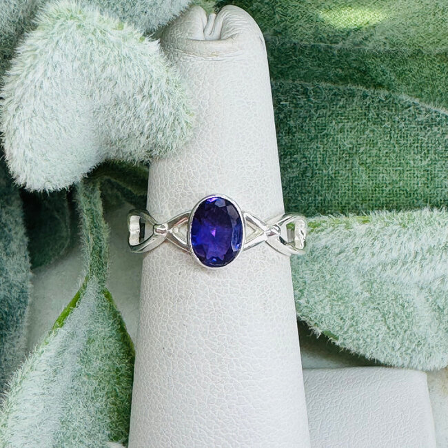 Amethyst Rings - Size 5 Oval Faceted Bezel Set - Open Braid Band Sterling Silver