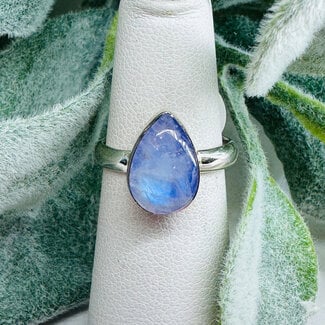 Purple Rainbow Moonstone Rings - Size 6 Teardrop Pear Bezel Set - Sterling Silver