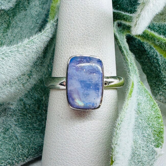 Purple Rainbow Moonstone Rings - Size 8 Rectangle Bezel Set - Sterling Silver