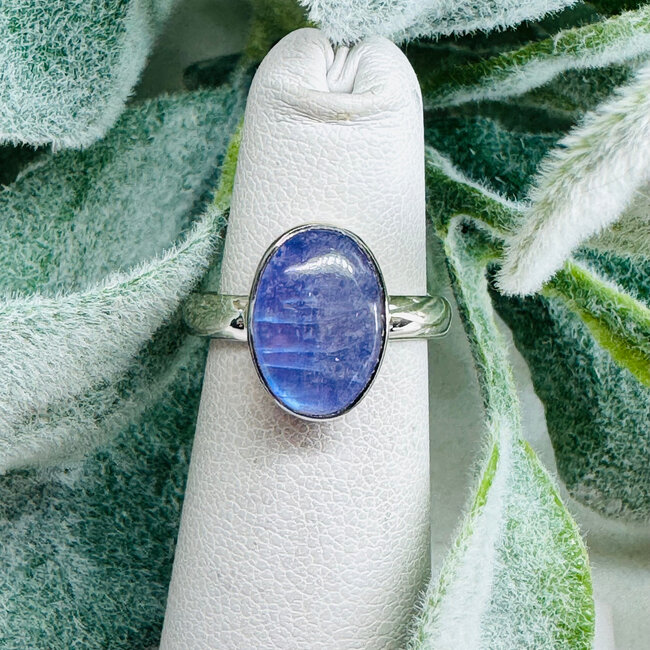 Purple Rainbow Moonstone Rings - Size 8 Oval Bezel Set - Sterling Silver