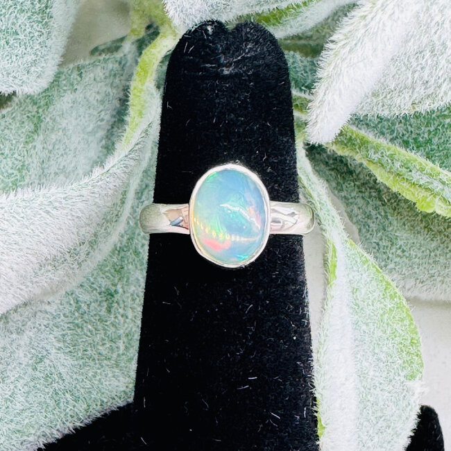 Ethiopian Opal Rings - Size 5 Oval Bezel Set - Sterling Silver