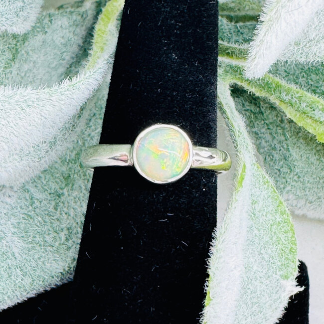 Ethiopian Opal Rings - Size 9 Round Circle Bezel Set - Sterling Silver