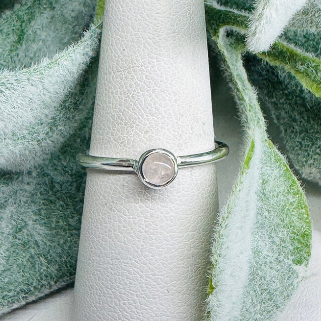 Rose Quartz Rings - Size 5 Round Circle Stackable - Bezel Set Sterling Silver