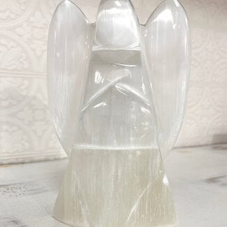 Selenite (Satin Spar Gypsum) Angel Lamp Light - 8"  (Cord & Bulb Included)