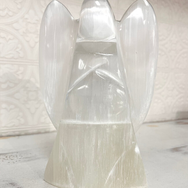 Selenite (Satin Spar Gypsum) Angel Lamp Light - 8"  (Cord & Bulb Included)