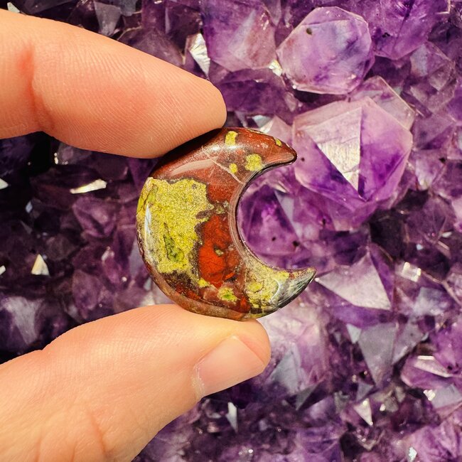 Dragons Blood Jasper Crescent Moon - Medium