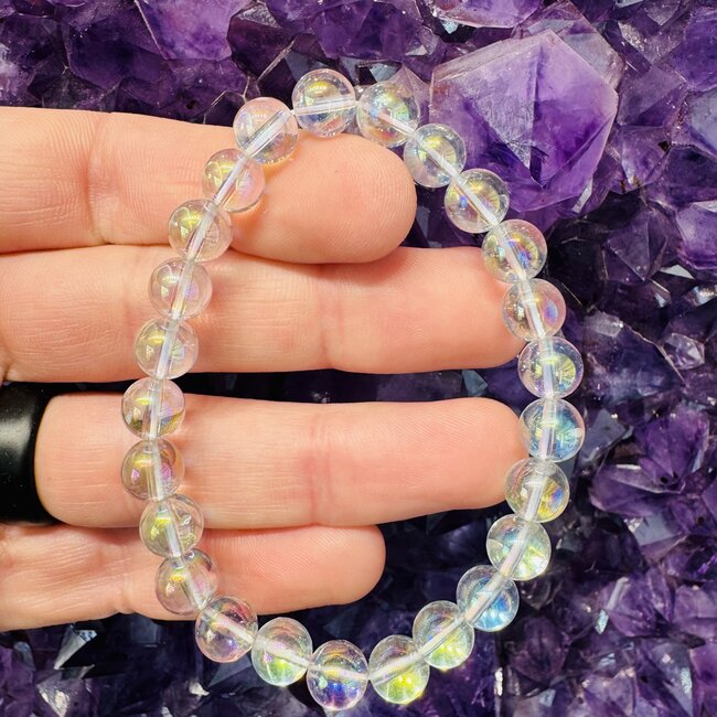 White Angel Aura Quartz Bracelets - 8mm Clear Mermaid
