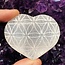 Selenite (Satin Spar Gypsum) Flower of Life Engraved Heart - 3"