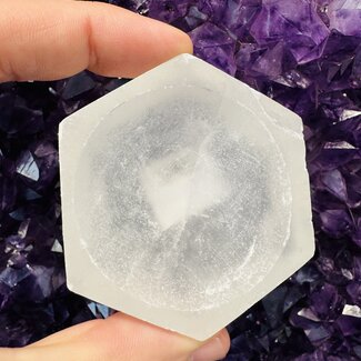 Selenite (Satin Spar Gypsum) Charging Bowl Dish - 2.5 - 3" Hexagon Small