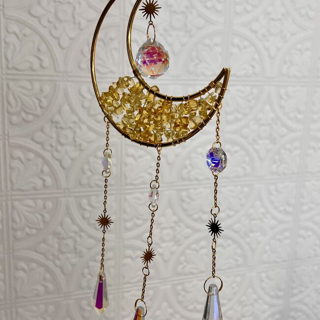 Prism Suncatcher Sun Catcher (Citrine) Crescent Moon - Window Mirror Crystal - Faceted Point Gold