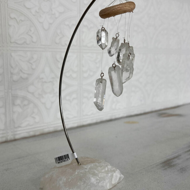 Clear Quartz Points (7) on Clear Quartz Rough Slab - Desk Wind Chimes 7.5" - Home Decor Rough Raw Natural