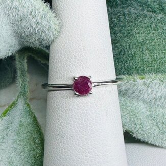 Ruby Rings - Size 7 Round Circle Stackable - Claw Prong Set - Sterling Silver