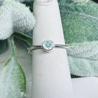 Aquamarine Rings - Size 7 Faceted Round Circle - Bezel Set Sterling Silver