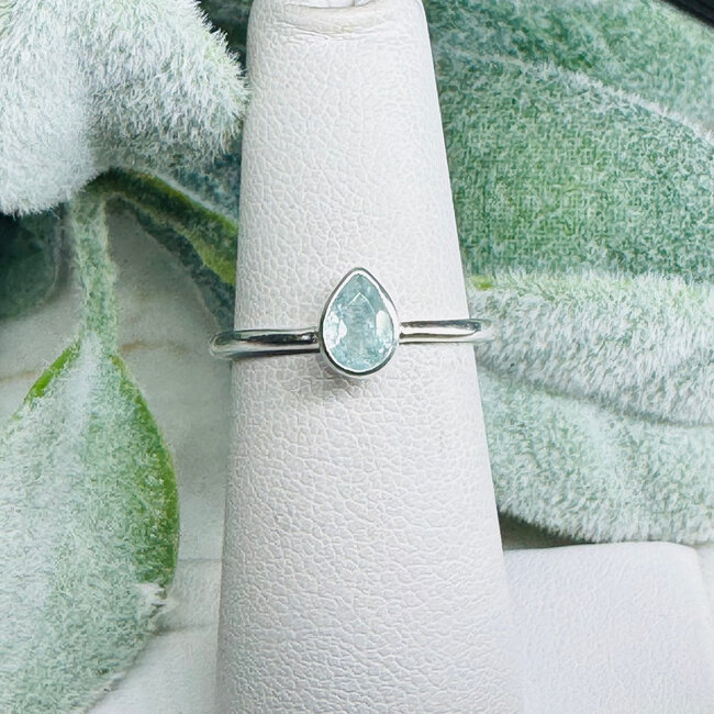 Aquamarine Rings - Size 6 Teardrop Pear Faceted - Bezel Set Sterling Silver