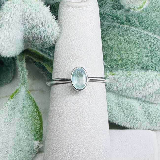 Aquamarine Rings - Size 5 Oval Faceted - Bezel Set Sterling Silver