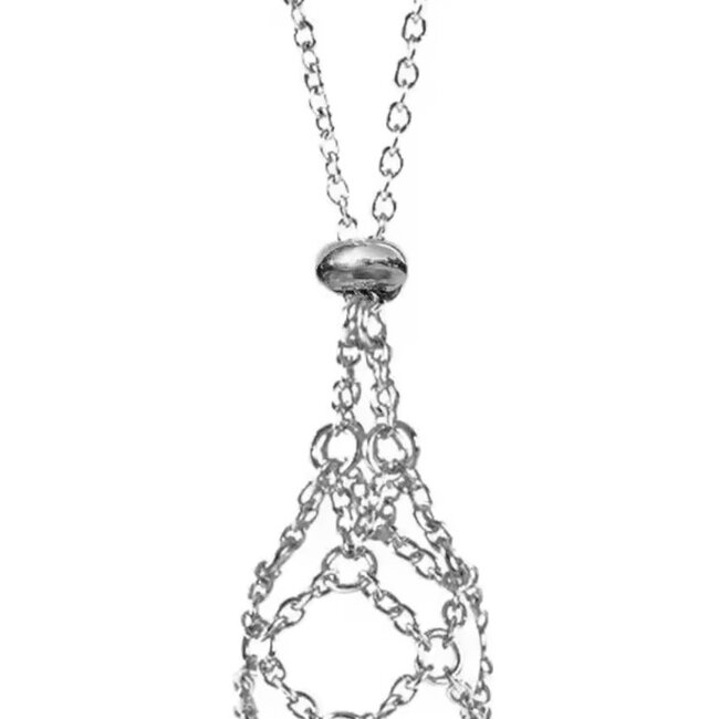 Net Crystal Cages Necklaces - (Small Cage) Stainless Steel Metal -16-18" Adjustable Interchangeable Holder