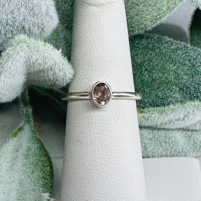 Pink Ruby Red (Rubellite) Tourmaline Rings - Size 6 Oval Faceted Bezel Set - Sterling Silver Watermelon