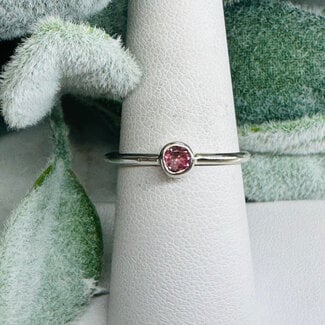 Watermelon Tourmaline (Pink) Faceted Round Ring-Size 7 Sterling Silver