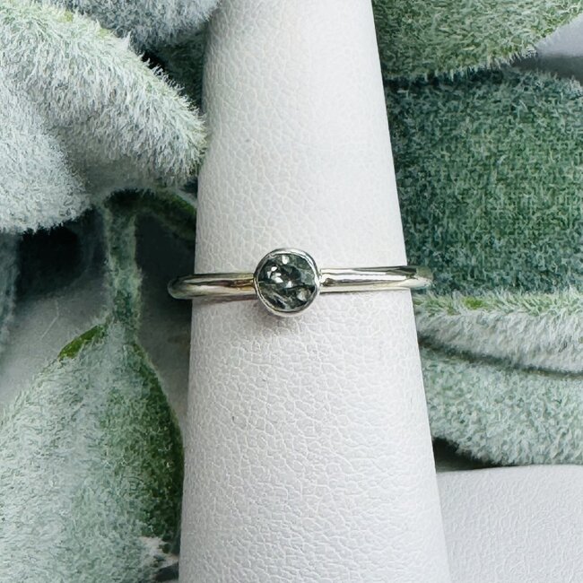 Green Tourmaline Rings - Size 7 Round Circle Faceted- Bezel Set Sterling Silver Watermelon