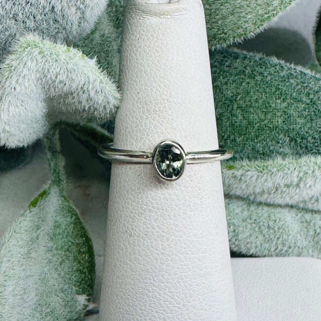 Green Tourmaline Rings - Size 9 Oval Faceted - Bezel Set Sterling Silver Watermelon