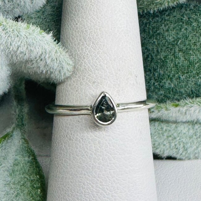 Green Tourmaline Rings - Size 7 Teardrop Pear Faceted - Bezel Set Sterling Silver