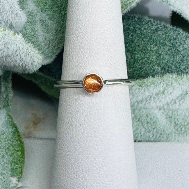 Sunstone Rings - Size 6 Round Circle - Bezel Set Sterling Silver Stackable