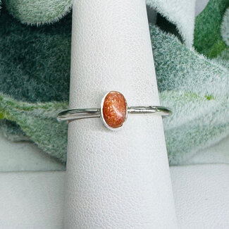 Sunstone Rings - Size 7 Oval - Bezel Set Sterling Silver Stackable