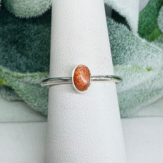Sunstone Rings - Size 7 Oval - Bezel Set Sterling Silver Stackable
