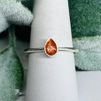 Sunstone Rings - Size 5 Teardrop Pear - Bezel Set Sterling Silver Stackable