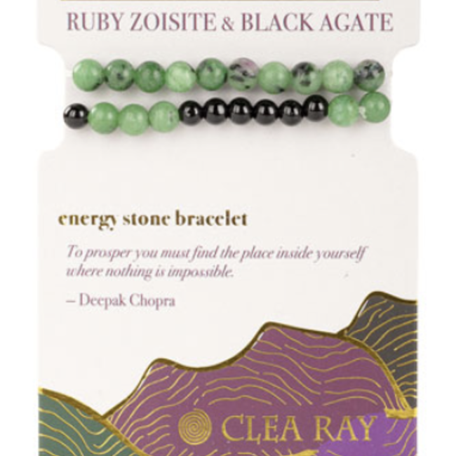 Ruby Zoisite & Black Agate (Self Discovery & Prosperity) Two Stone Bracelets - 4mm Mini