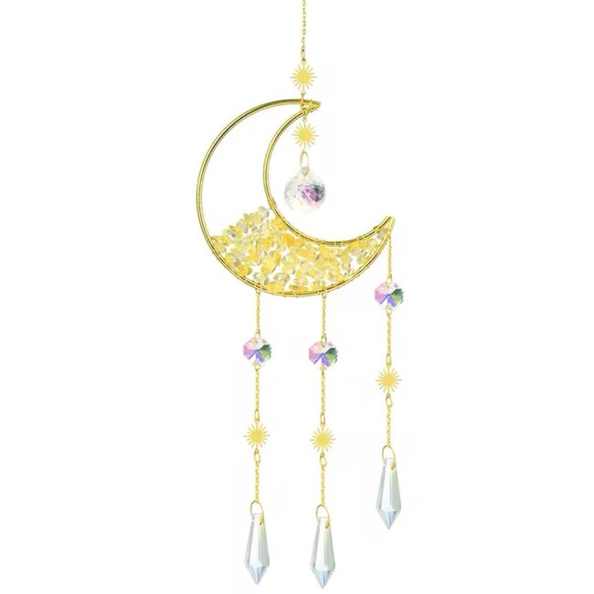 Prism Suncatcher Sun Catcher (Citrine) Crescent Moon - Window Mirror Crystal - Faceted Point Gold