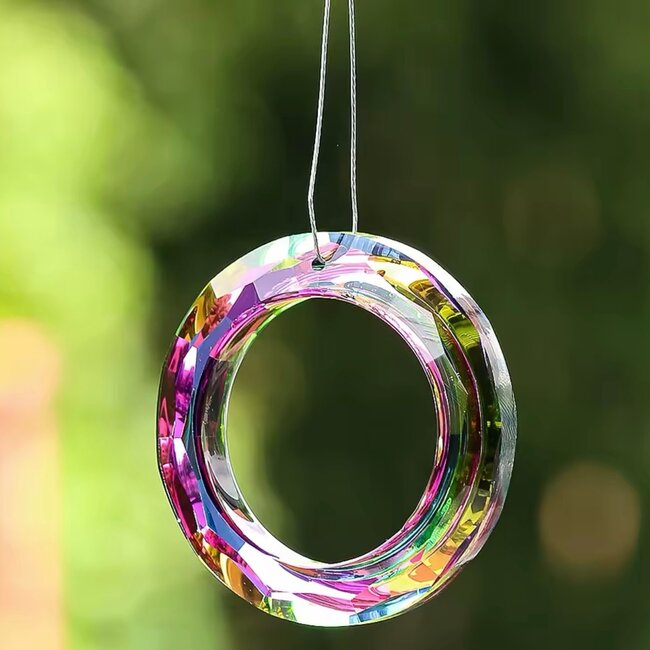 Circle Ring (Rainbow) Prism Suncatcher Sun Catcher - 50mm Iridescent Window Mirror Crystal - Faceted