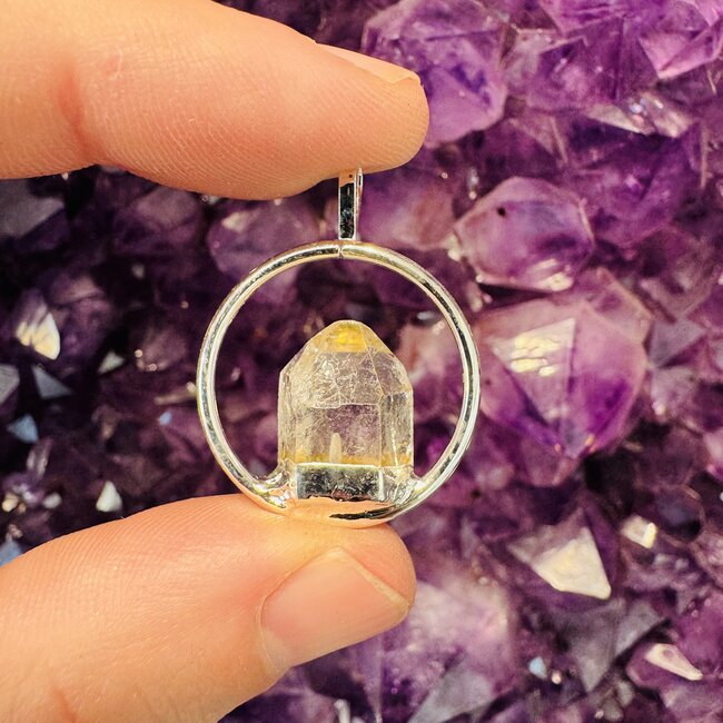 Clear Quartz Pendants - Rough Raw Natural Ring - Silver Plated