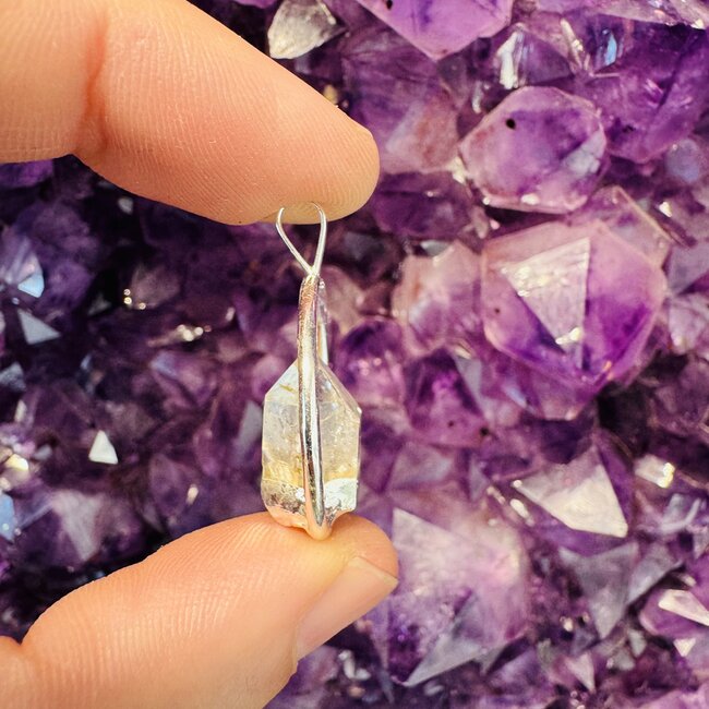 Clear Quartz Pendants - Rough Raw Natural Ring - Silver Plated