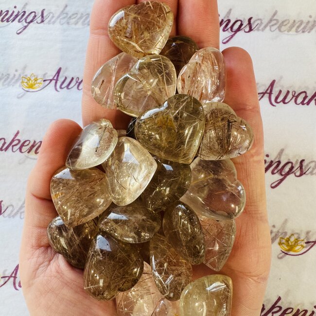 Gold (Golden Rutile Angel Venus Hair) Rutilated Quartz Hearts - Mini