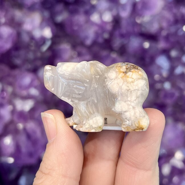 Flower Agate Bear Figurine - 1" Animal Carving Statue