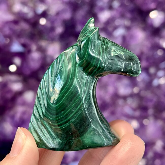 Malachite Horse Portrait - 2.5" Medium Animal Carving