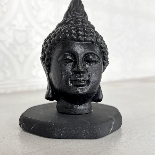 Shungite Buddha Head - Medium 5" Statue Statuary Figurine Carving Home Decor