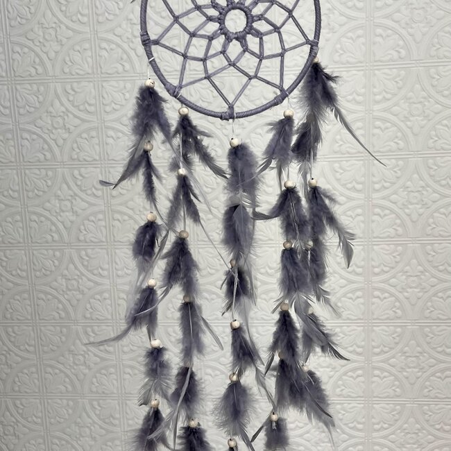 Dreamcatcher Dream Catcher Gray (Grey) with Gray (Grey)  Feathers & Beads - 19"