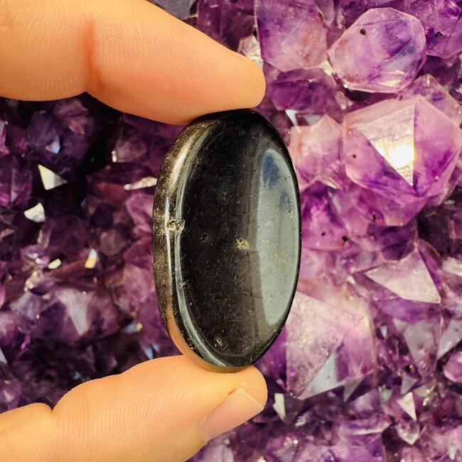 Black Tourmaline Worry (Thumb Fidget Relaxation Pocket) Stones - Medium Oval