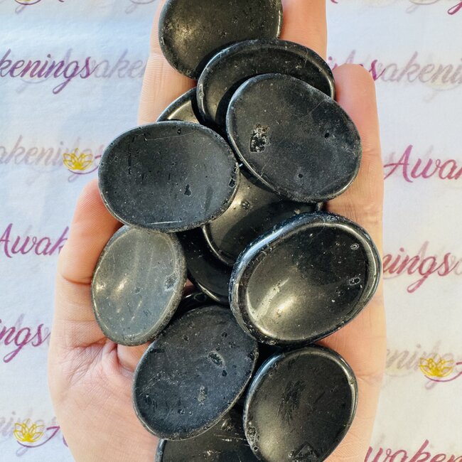 Black Tourmaline Worry (Thumb Fidget Relaxation Pocket) Stones - Medium Oval