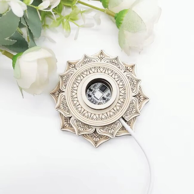 Lotus Wooden Light Lamp LED - 3- 4" USB Spheres Towers Stand Holder Base 3D Home Decor