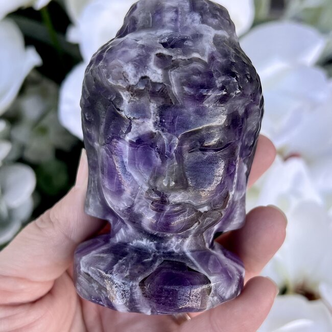 Chevron (Dream) Amethyst Buddha Head - Large 3.5" Carving